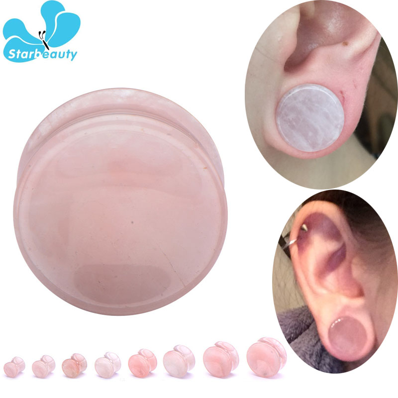 Body Jewelry Gauge Sizes - Quartzo rosa Pedra Orgânica Túneis de