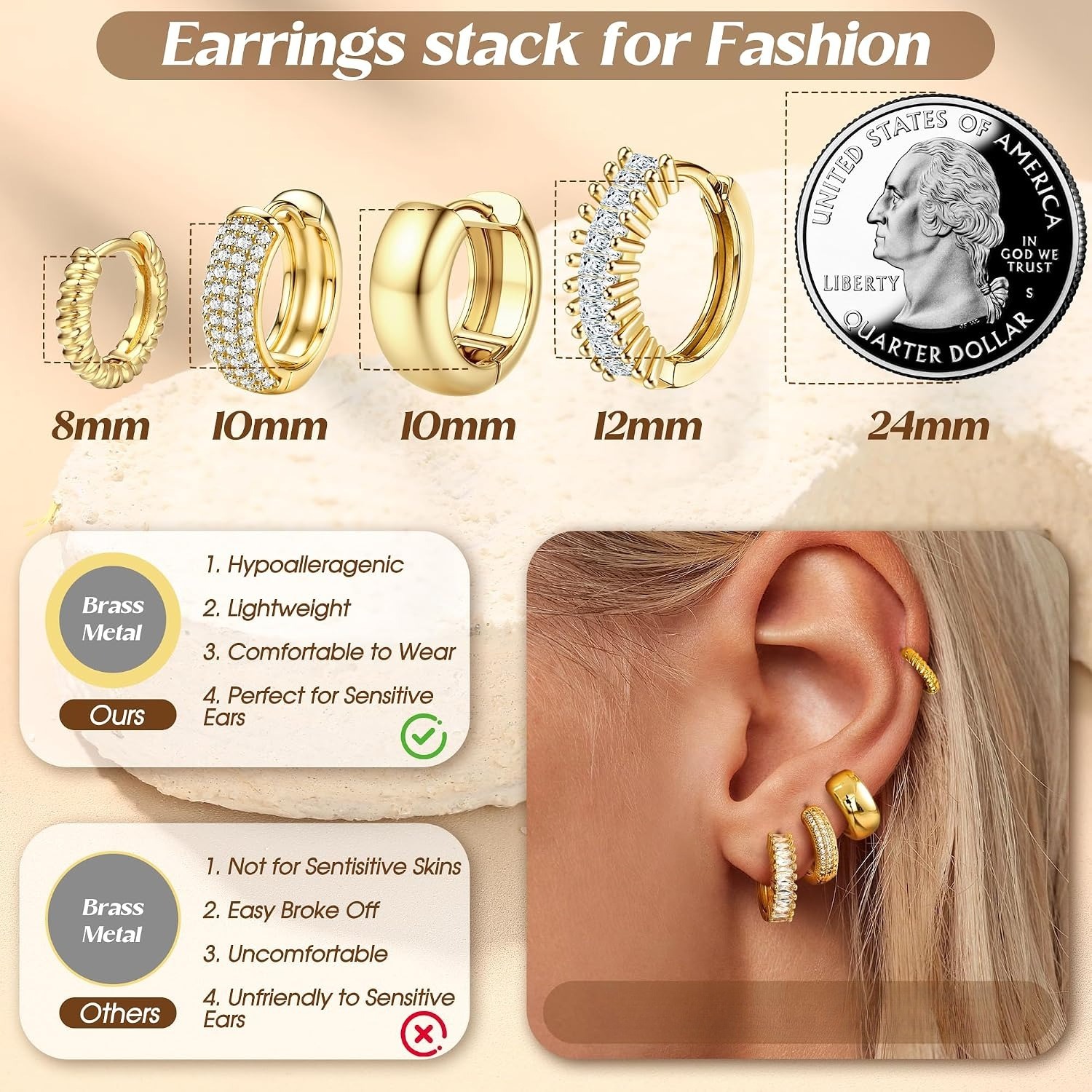 ORAZIO 4 Pares de Brincos Hugg - Body Jewelry Trend avaliação e preço